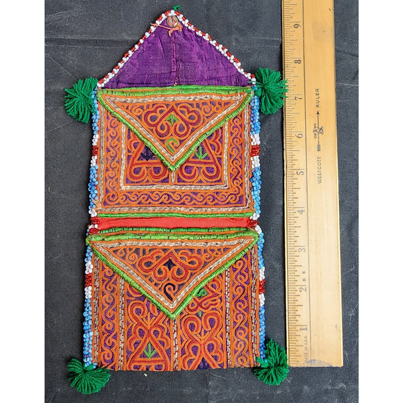 Kuchi Embroidered Pouch Wallet Central Asian Handmade Beaded 9"x4" Snap - Picture 3 of 8